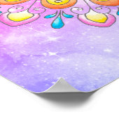 オレンジピンクブルーフローラ水彩曼荼羅 ポスター (角)