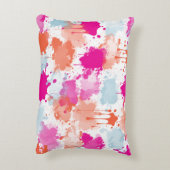 オレンジピンクブルーモダン抽象芸術絵を描スプラッシュ アクセントクッション (裏面(縦))