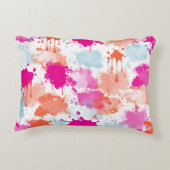 オレンジピンクブルーモダン抽象芸術絵を描スプラッシュ アクセントクッション (裏面)