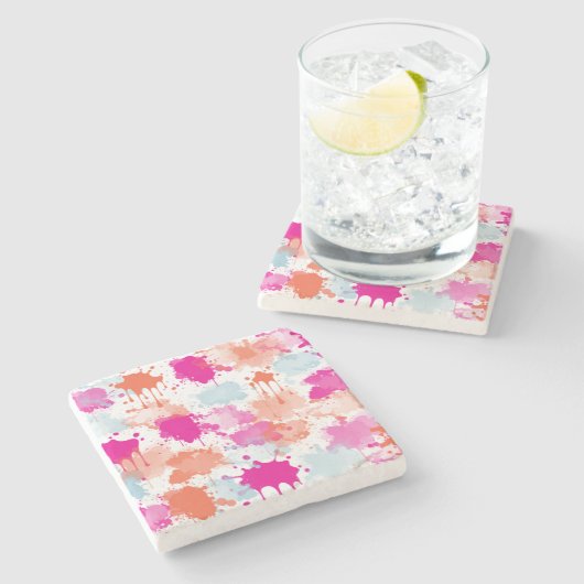 オレンジピンクブルーモダン抽象芸術絵を描スプラッシュ ストーンコースター (横)