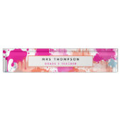 オレンジピンクブルーモダン抽象芸術絵を描スプラッシュ デスクネームプレート (正面)