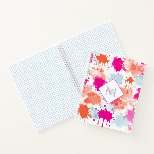 オレンジピンクブルーモダン抽象芸術絵を描スプラッシュ ノートブック (内部)