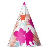 オレンジピンクブルーモダン抽象芸術絵を描スプラッシュ パーティーハット (裏面)