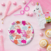 オレンジピンクブルーモダン抽象芸術絵を描スプラッシュ ペーパープレート (パーティー)