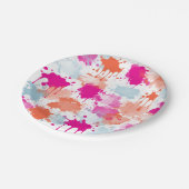 オレンジピンクブルーモダン抽象芸術絵を描スプラッシュ ペーパープレート (アングル)