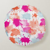 オレンジピンクブルーモダン抽象芸術絵を描スプラッシュ ラウンドクッション (裏面)