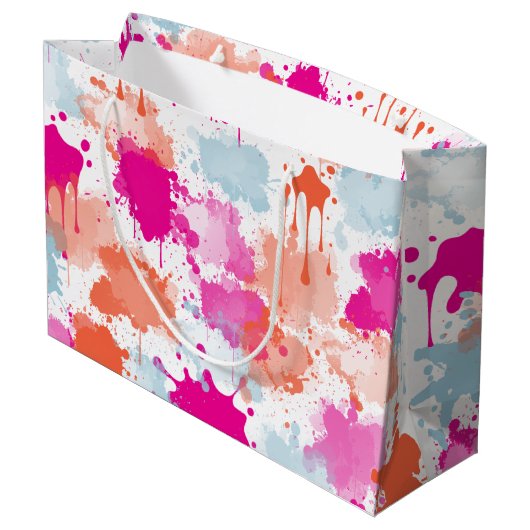 オレンジピンクブルーモダン抽象芸術絵を描スプラッシュ ラージペーパーバッグ (裏面アングル)