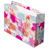 オレンジピンクブルーモダン抽象芸術絵を描スプラッシュ ラージペーパーバッグ (正面アングル)