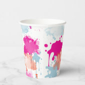 オレンジピンクブルーモダン抽象芸術絵を描スプラッシュ 紙コップ (右)