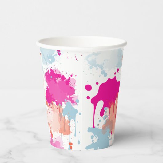オレンジピンクブルーモダン抽象芸術絵を描スプラッシュ 紙コップ (右)