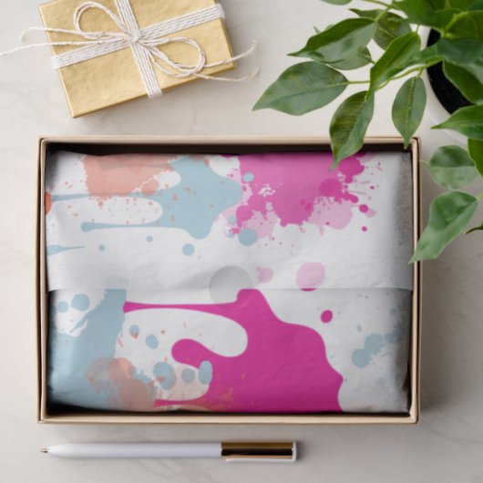 オレンジピンクブルーモダン抽象芸術絵を描スプラッシュ 薄葉紙 (ギフト)