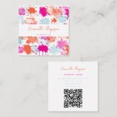 オレンジピンクブルーモダン抽象芸術QRコード スクエア名刺 (正面/裏面)
