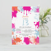 オレンジピンクブルー抽象芸術モダンガール誕生日 招待状 (スタンド正面)