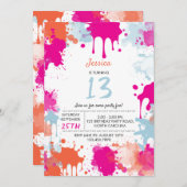 オレンジピンクブルー抽象芸術モダンガール誕生日 招待状 (正面/裏面)