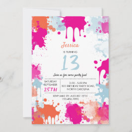 オレンジピンクブルー抽象芸術モダンガール誕生日 招待状