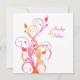 オレンジピンクホワイトフローラスクエア結婚式招待状 招待状