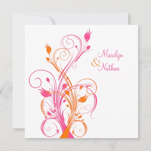 オレンジピンクホワイトフローラスクエア結婚式招待状 招待状 (正面)