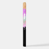 オレンジピンクミントライムグリーンドリップパターンのブラック iPhoneケース (右側面)