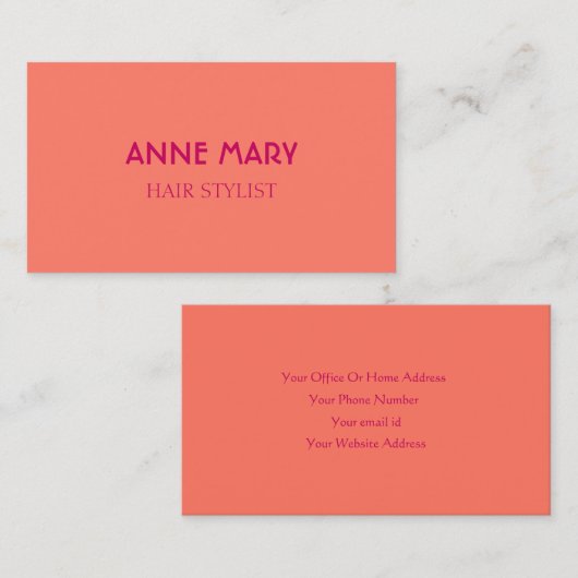 オレンジピンクモダンはっきりした美容師サロンミニマル 名刺 (正面/裏面)