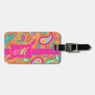 オレンジピンクモダンペイズリーウィムシー模様 ラゲッジタグ