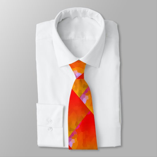 オレンジピンクモノグラムファンキー幾何学模様 ネクタイ (タイ)