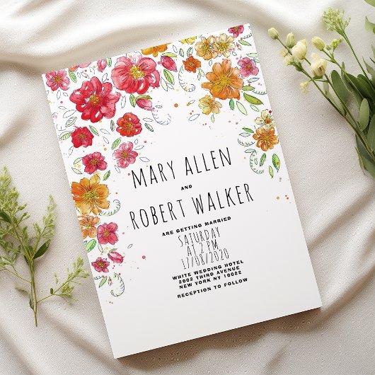 オレンジピンクレッドグリーンフローラカントリー結婚シック 招待状