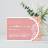 オレンジピンクレトロディスコブライダルシャワーレシピカード エンクロージャーカード (スタンド正面)