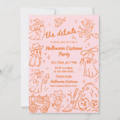 オレンジピンク予測できなの手描きカウボーイハロウィーン 招待状 (裏面)