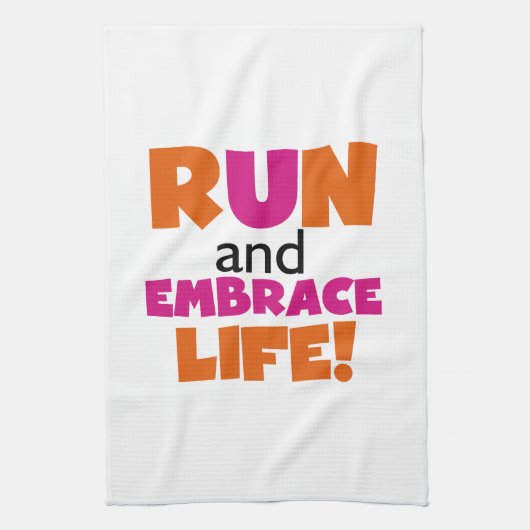オレンジピンク文字フィットネスランニングズランナーマラソン キッチンタオル (縦)