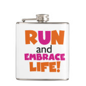 オレンジピンク文字フィットネスランニングズランナーマラソン フラスク (正面)