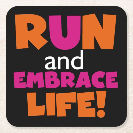 オレンジピンク文字走ランナーマラソン スクエアペーパーコースター (正面)