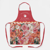 オレンジピンク花柄パーソナライズされた エプロン (正面)