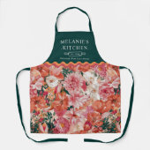 オレンジピンク花柄モノグラム エプロン (正面)