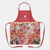 オレンジピンク花柄モノグラム エプロン (正面)