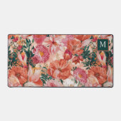 オレンジピンク花柄モノグラム デスクマット (正面)