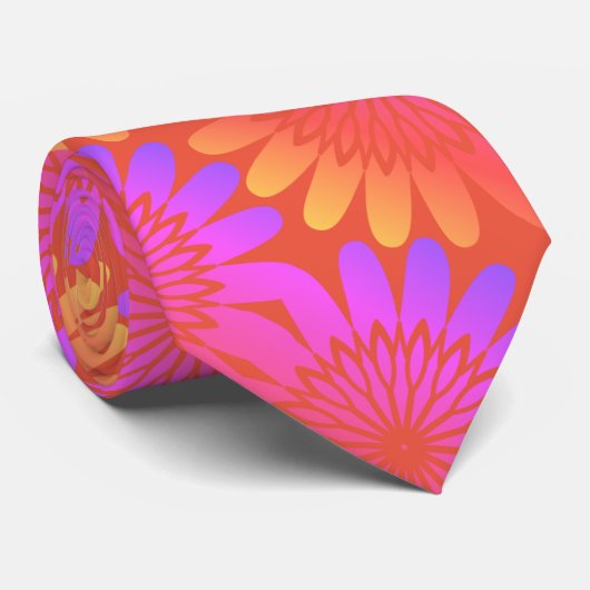 オレンジピンク花柄ヴィンテージ素朴トレンディー ネクタイ (ロール)