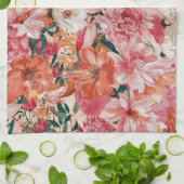 オレンジピンク花柄 キッチンタオル (折り畳み)