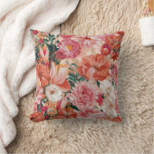 オレンジピンク花柄 クッション (ブランケット)