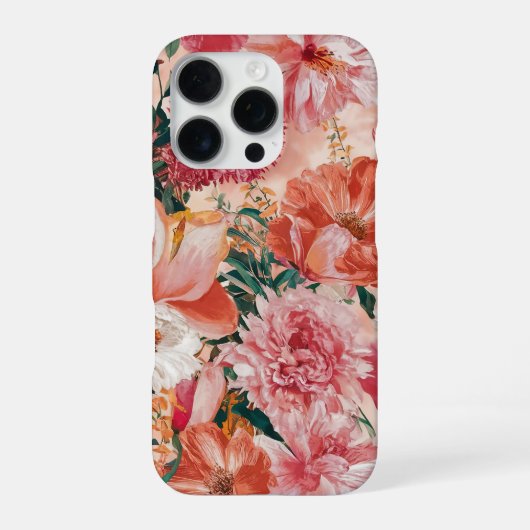 オレンジピンク花柄 iPhoneケース (裏面)