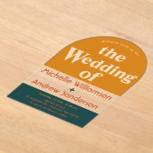 オレンジピーコックモダンレトロアーチ アクリル招待状 (レイダウン)