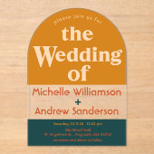 オレンジピーコックモダンレトロアーチ アクリル招待状 (正面)