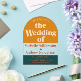 オレンジピーコックモダンレトロアーチ アクリル招待状