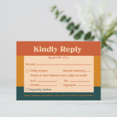 オレンジピーコックモダンレトロQRコード応答カード 出欠カード (スタンド正面)