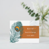 オレンジピーコック結婚式rsvp インビテーションポストカード (スタンド正面)