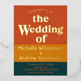 オレンジピーコック モダン レトロ 箔招待状ポストカード