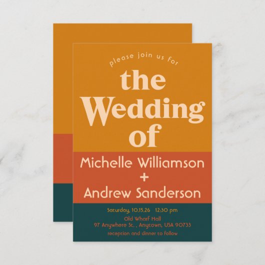 オレンジピーコック モダン レトロ 3.5x5 招待状 (正面/裏面)