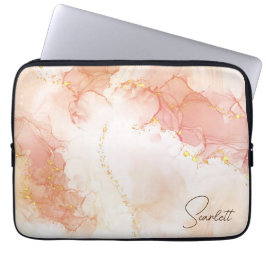 オレンジピーチウォーターカラーインクグリッターカスタマイズ ラップトップスリーブ