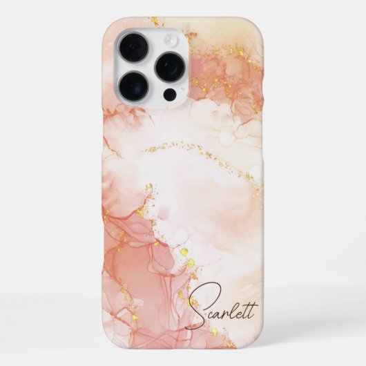 オレンジピーチウォーターカラーインクグリッターカスタマイズ iPhoneケース (裏面)