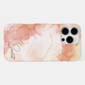 オレンジピーチウォーターカラーインクグリッターカスタマイズ iPhoneケース (裏面横)