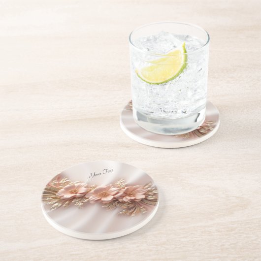 オレンジピーチエレガントフローラサンドストーンコースター コースター (側面)